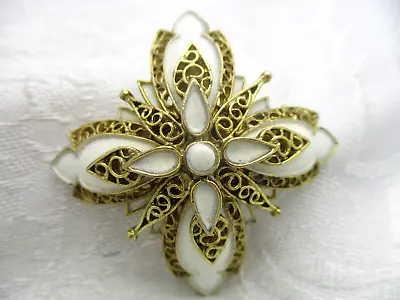 Vintage Jewelry Signed Lisner Metal Enamel Dome Layered Maltese Cross Brooch Pin • $28