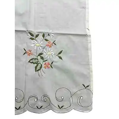 Vtg Floral Embroidered Curtains Set Of 2 White Pink Scalloped Grandma Cottage  • $28.05