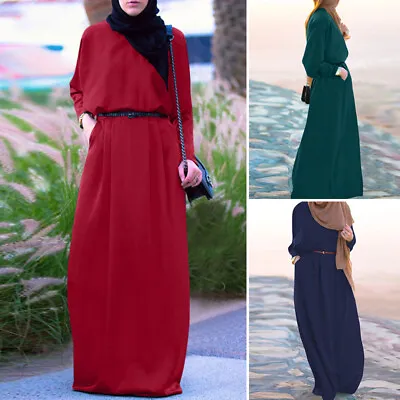 $31.30 • Buy ZANZEA Womens Muslim Long Sleeve Plain Arab Ismaic Kaftan Gown Robe Maxi Dress