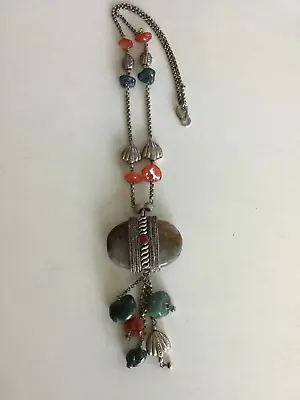 Vintage Afghan Tribal Mixed Gemstones Pendant Necklace • $40