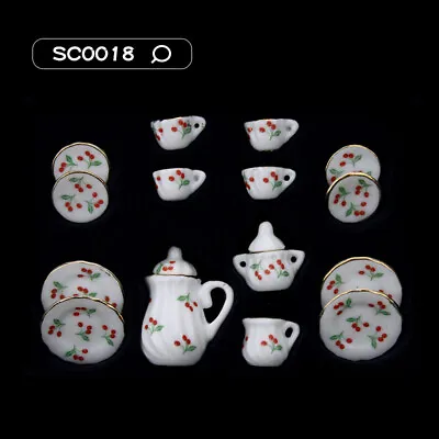 15PCS Dollhouse Miniature 1:12 Scale Red Cherry Ceramic Tea Set Coffee Decorate • $10.98