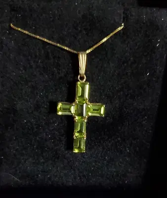 14K Gold Necklace With Peridot Cross Pendant VINTAGE NEW • $199.99