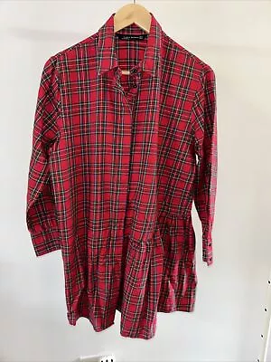 Zara Red Check Tartan Shirt Dress - XS • £0.99