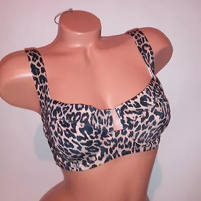 Victoria Secret Swim Bikini Top 36D Leopard Animal Print Black Tan No Padding Ti • $29.99