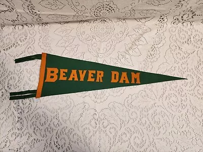 Vintage 24.5  Green & Gold Beaver Dam Felt Banner Pennant Wisconsin Souvenir • $20