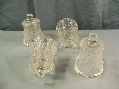 Lot Of 4 Clear Glass Peg Pegged Votive Candle Holders W/ Floral Design • $10