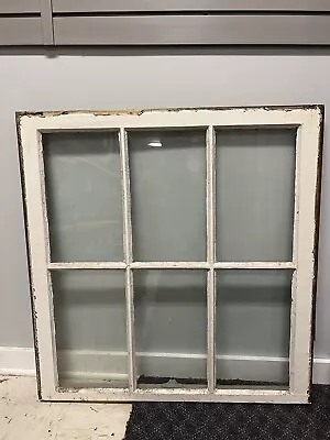 Vintage Wood Window Sash 6 Pane GLASS Picture Frame Chic White Antique Salvage B • $39.99