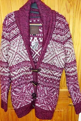 New Look Fairisle Cardigan Size Small UK 10 Ladies Chunky Knit Inside Out • £8.99