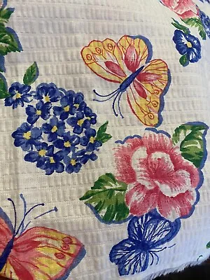 Vintage Cotton Seersucker Fabric Tandem Textiles #7520 Pink Blue Butterflies BTY • $9.99