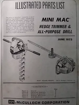 McCulloch MINI MAC Hedge Trimmer & Auger Drill Parts Manual 2-Cycle Gas 400084G • $52.99