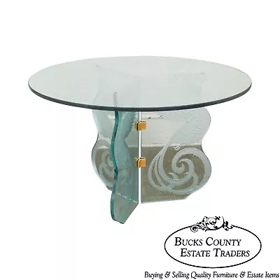 Contemporary Phoenix Etched Round Glass Dining Table (possibly Pace) • $1995