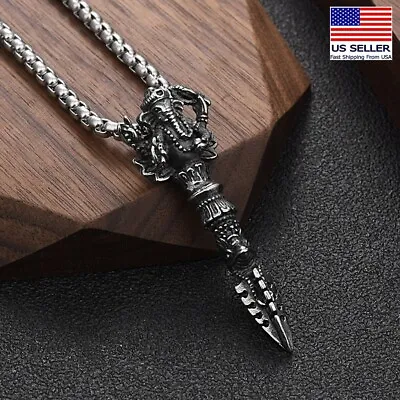 MEN Stainless Steel Casting Buddhism Ganesha Vajra Weapon Pendant Necklace 0228 • $9.99