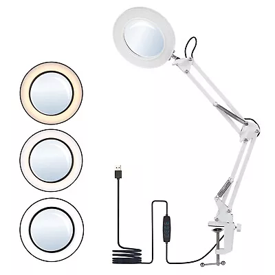 Flexible Clamp-on Table  With 8x Magnifier Swing Arm Dimmable LEDs Desk R8Z0 • $38.46