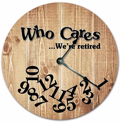 10.5  WHO CARES WERE RETIRED BROWN WOOD FLOORS Large 10.5  Wall Clock - 4735 • $35.99