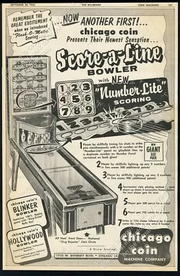 1955 Chicago Coin Score A Line Bowler Bowling Arcade Machine Photo Trade Ad • $9.99