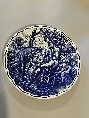 Blue White Delft Plate Tavern Scene Belgium Boch Freres Porcelain Drinking • $29.95