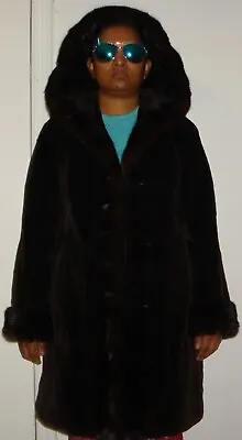 Brown Sheared Mink Fur Jacket Coat With Hood Size 4-6 MINT CONDITION Free Shippi • $599.99