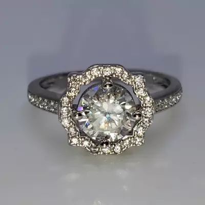 1.00 Cttw + Queens Crown Halo Moissanite Engagement Ring 925 Sterling Silver • $123.89