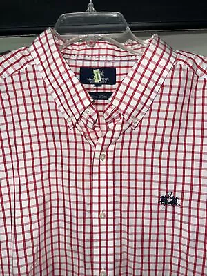 NEW La Martina 2XL Mens Red Plaid Poplin Button Down Shirt Embroidered XXL • $61.20