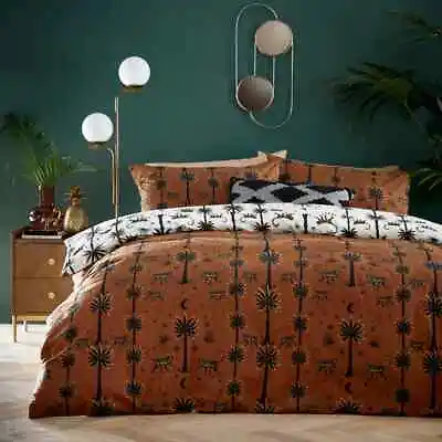 Desert Monkey Bedding Brown & White Moroccan Palm Leaves Duvet Cover Set • £20.99