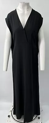 Morgan Le Fay Black Cape-Sleeve Silk Blend Wrap-Top Maxi Dress Sz L MISSING BELT • $212.50