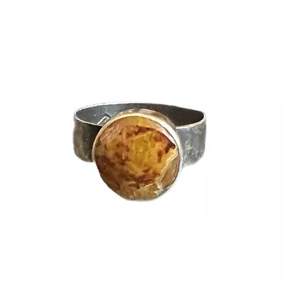 Vintage Sterling Silver 925 Mexico Artisan Signed Jasper Agate Stone Ring Sz 6.5 • $32.29