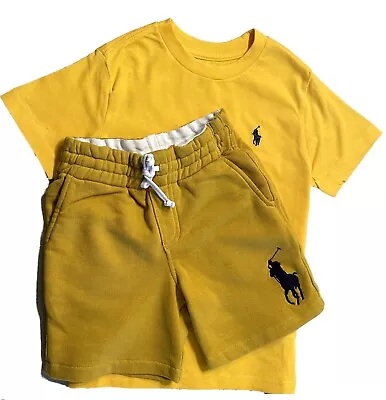 Ralph Lauren Polo Boys Big Pony Drawstring Shorts Yellow T Shirt Age 4-5 (5) • £22.99