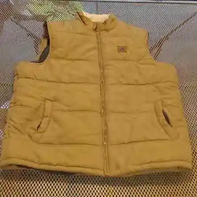 Field & Stream Puffer Vest Mens L Gold Full Zip Insulated Fleece Collar • $17.99