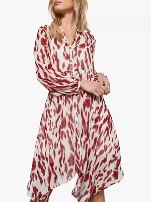 Mint Velvet Pia Trapeze Animal Print Midi Dress Red Size 10 • £20