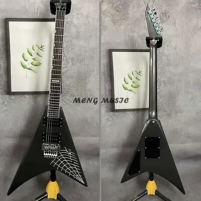 Artistry 6 String V Shape Electric Guitar Metallic Silver Spider Web Style • $251.97