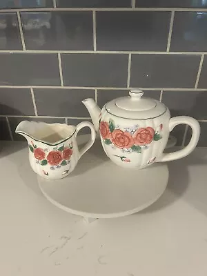 Vintage Mary Ann Baker Tea Pot & Creamer Beautiful Rose  Flower Design JAPAN • $15