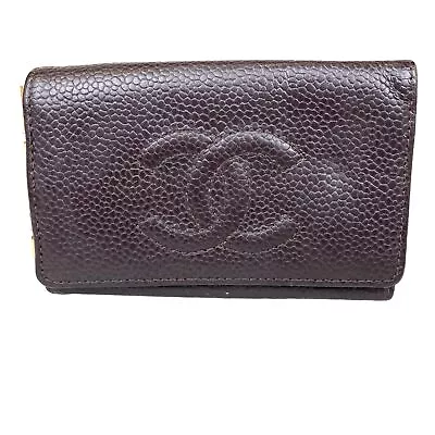 CHANEL Key Case Caviar Skin Coco Mark Leather Brown 7003292 Authentic • $0.99