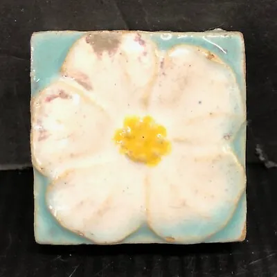 Vintage Malibu California Flower Tile White On Turquoise • $25