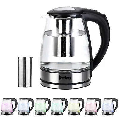 1.8L 1800W Electric Kettle Glass 7 Colors LED Illuminated Portable Jug Security • £17.95