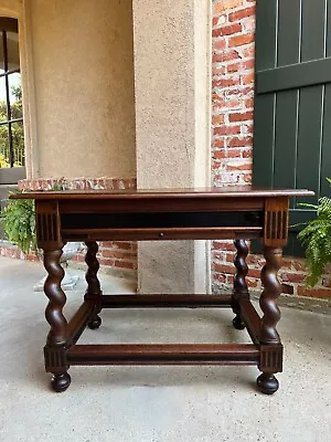 Antique English Sofa Side Table Barley Twist Ebonized Library Desk Carved Oak • $2550