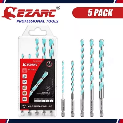 5Pack EZARC Carbide Drill Bit Set Hex Shank Masonry Drill Bit Kit Multi-Purpose • $15.89