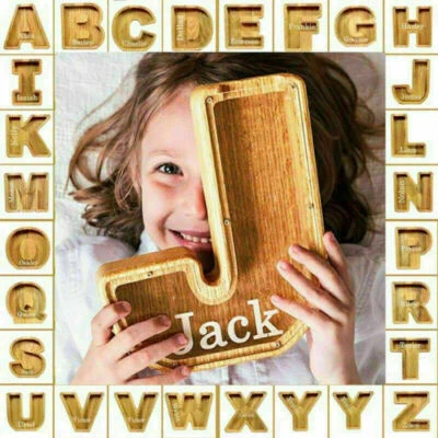Wooden Piggy Bank Funny Letter/Guitar Coin Saving Money Box Kids Adults Gifts~ • $20.31