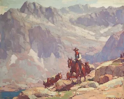 Cowboy Horse Rider Mountain 24 X 30 In Rolled Canvas Print Old West Painting • £75.06