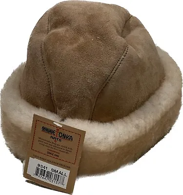 Minnetonka Sheepskin  Hat Tan Genuine Shearling Suede Size S NWT • $55.95
