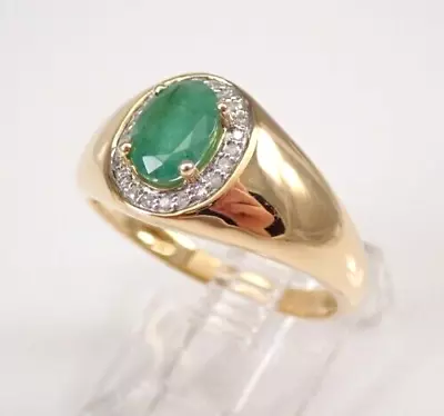 2CT Oval Cut Natural Emerald & Diamond Halo Men's Ring Solid 14K Yellow Gold • $1399.99