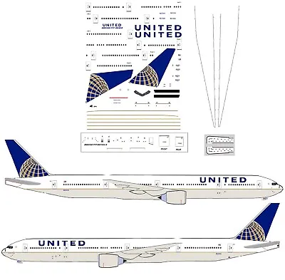 United 2 Old Livery 777-300ER Airliner Decal 1:144 Scale For Revell/Zvezda Kit • £10