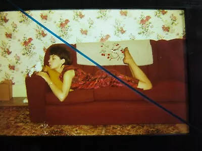 35mm Original Slide C 1960s Pretty Young Woman Lying On Sofa • $10.67