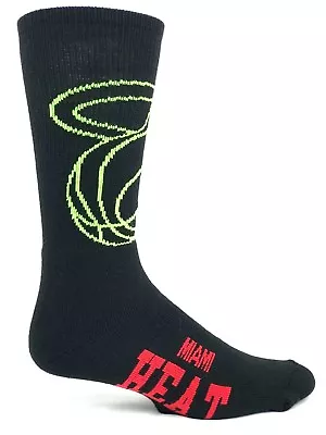 Miami Heat Basketball Adult Black With Neon Red & Green Logo Crew Socks • $6.99