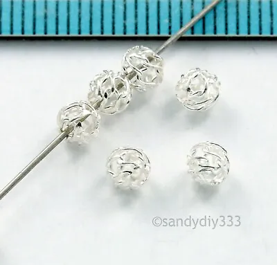 20x STERLING SILVER WIRE NET MESH WIRE ROUND BALL SPACER BEAD 4mm #434 • $6.38