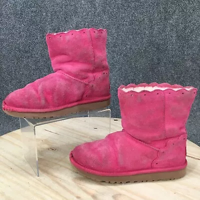 UGG Boots Youth Girls 3 Classic Scalloped Shearling Pink Suede Mid Calf 1013269K • $15.75
