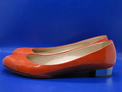 J. Crew Janey Coral Red Leather Flats With 0.5 Inch Gold Heel 10 Italy EUC -READ • $39.99