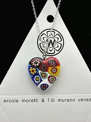 Authentic Murano Glass Millefiori Heart Pendant Necklace - MN 16 • $25.99