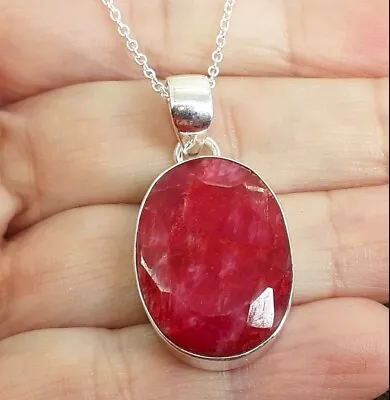 Chunky 925 Silver Cut RUBY Pendant W/ Chain Necklace P771~Silverwave Valentine • £21.99