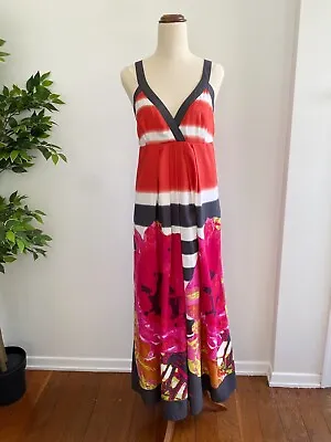 Katies Women's Size 12 Sleeveless Maxi Dress Multi Coloured Satin Feel  • $15