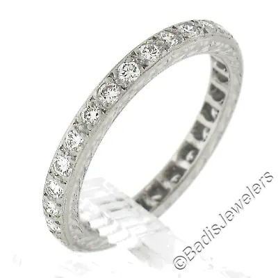 Platinum 0.60ctw Milgrain Pave Diamond Engraved Sides Eternity Stack Band Ring • $1190.40